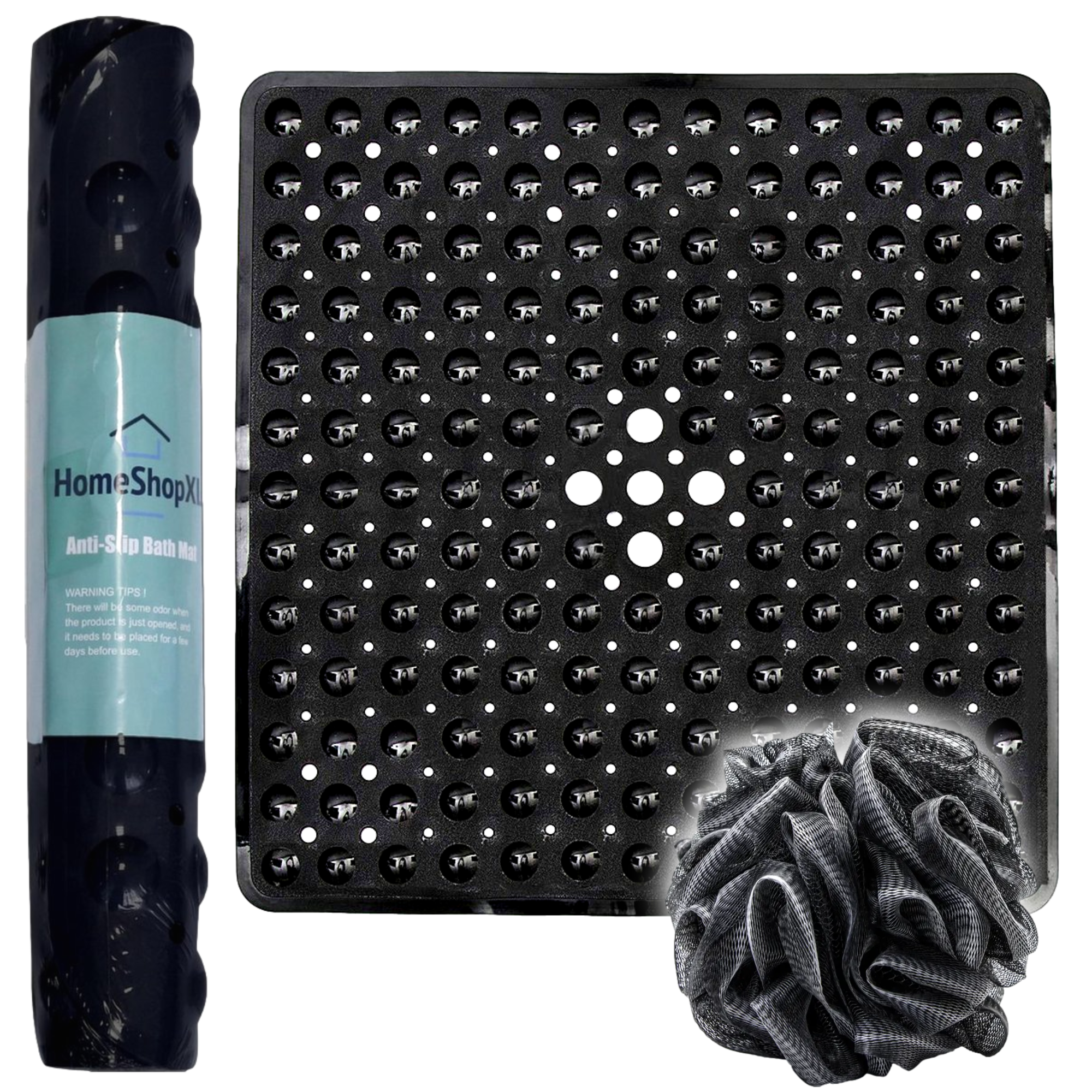 Afbeelding van HSXL - Antislipmat - 53x53CM - Incl. Netspons - Antislip Douchemat Zwart met Zuignappen – Anti Slip Douche