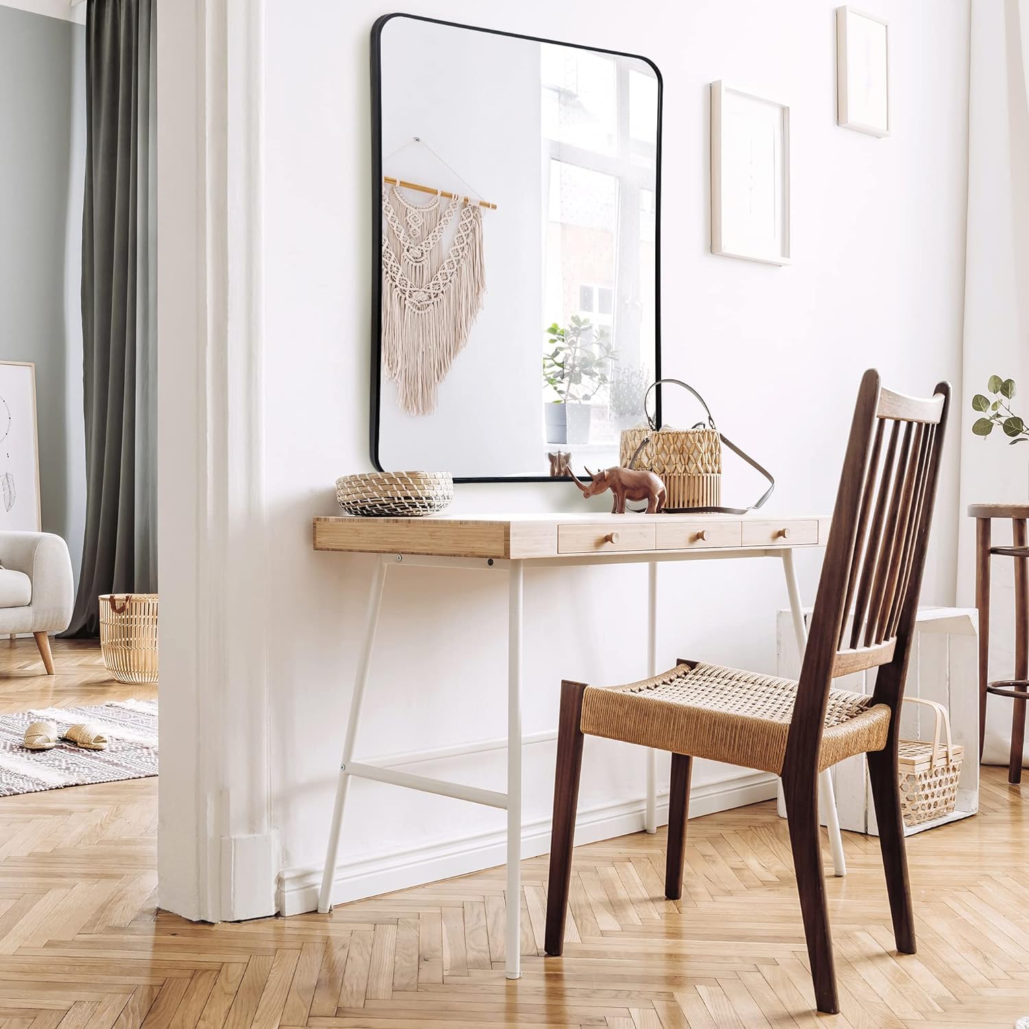 Afbeelding van HSXL - Spiegels - Luxe Rechthoekige Spiegel Zwart - 60x90cm Groot - Grote Wandspiegel 60 x 90 cm Rechthoek