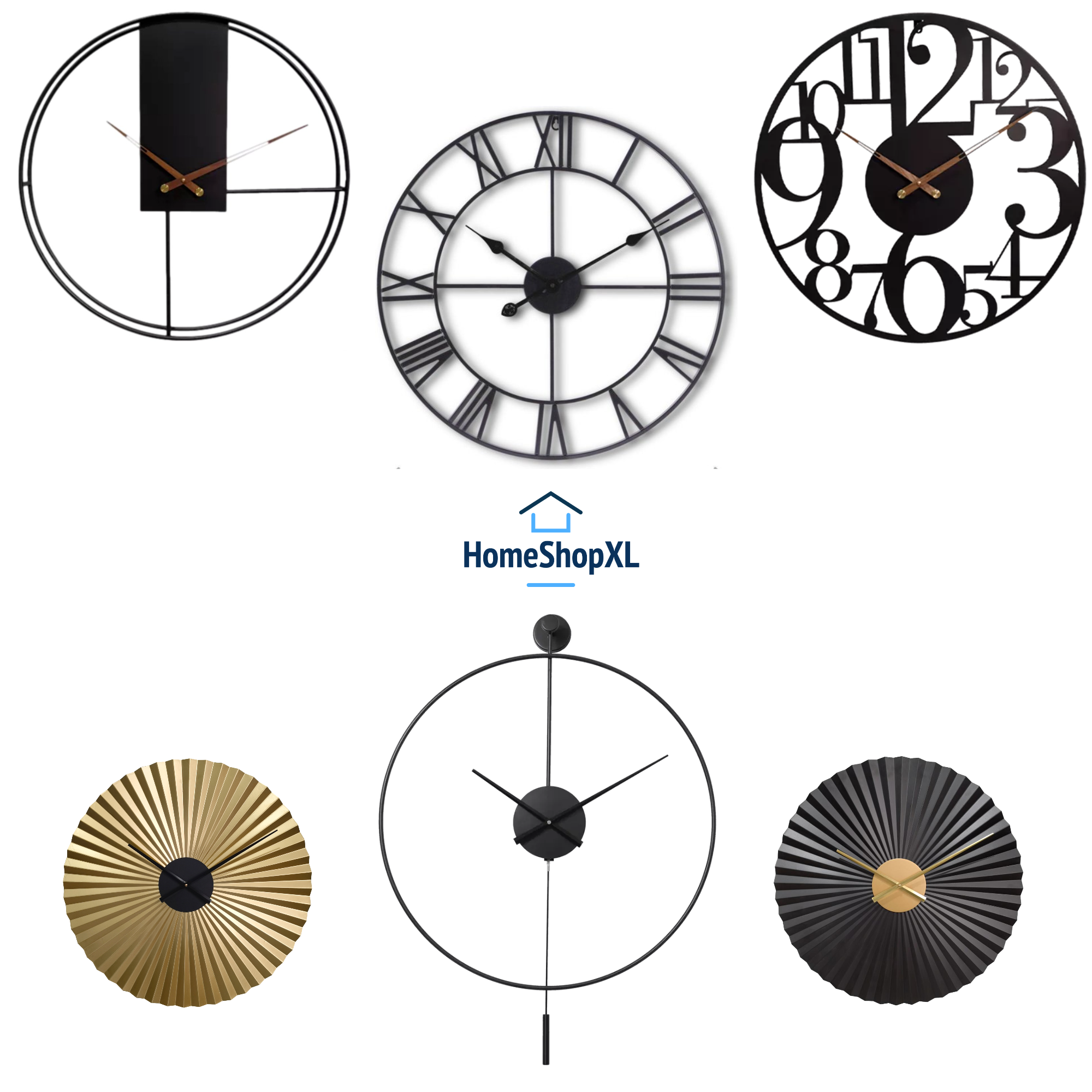 Afbeelding van HSXL - 60cm Grote Stille Wandklok Landelijk en Industrieel uit Zwart Metaal - Groot - 60 cm - Metalen