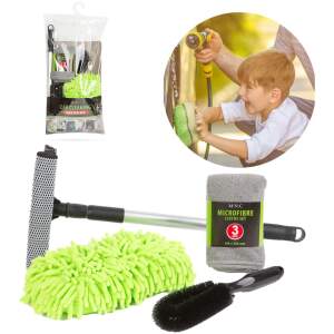 Afbeelding van MNC - Complete Autowas Set Microvezel - 6 delige set - Autowasset Autopoetsdoeken - Raamwisser / Spons /