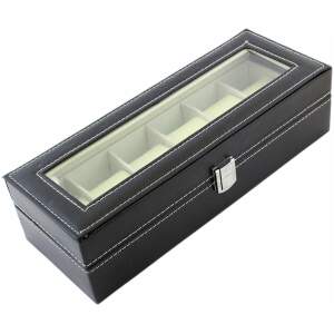 Afbeelding van Luxe Horloge Doos – Opbergdoos – 6 Vakken Horlogedoos - Sieradendoos – Kist - Verwijderbare Kussens –