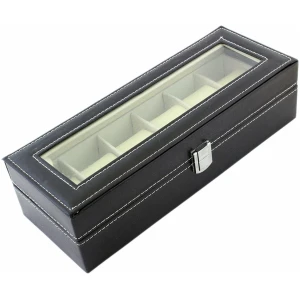 Afbeelding van Luxe Horloge Doos – Opbergdoos – 6 Vakken Horlogedoos - Sieradendoos – Kist - Verwijderbare Kussens –