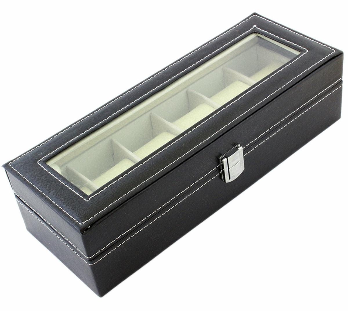 Afbeelding van Luxe Horloge Doos – Opbergdoos – 6 Vakken Horlogedoos - Sieradendoos – Kist - Verwijderbare Kussens –