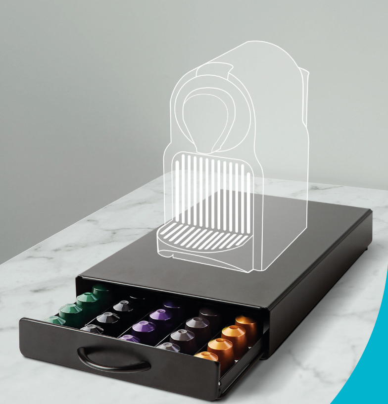 Afbeelding van Capsulehouder met Lade Nespresso - Cups Houder voor 50 Koffie Capsules - Capsulehouders - RVS - Zwart - 365 x