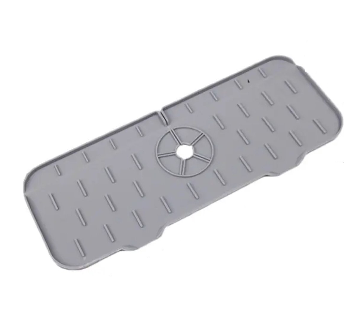 Afbeelding van HSXL - Kraanmat Grijs - Siliconen - 36.5 x 14 cm - Vaatwasbestendig - Streepjes patroon - Afdruipmat voor