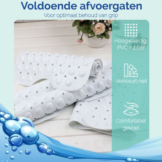 Afbeelding van HSXL - Antislipmat - 100x40CM - Incl. Netspons - Antislip Douchemat / Badmat Wit met Zuignappen – Mat voor