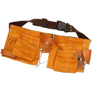 Afbeelding van Gereedschapsriem Leer - 11 vaks - Gereedschapsgordel - ToolPack - Gereedschapsschort - Spijkerschort Dubbel -