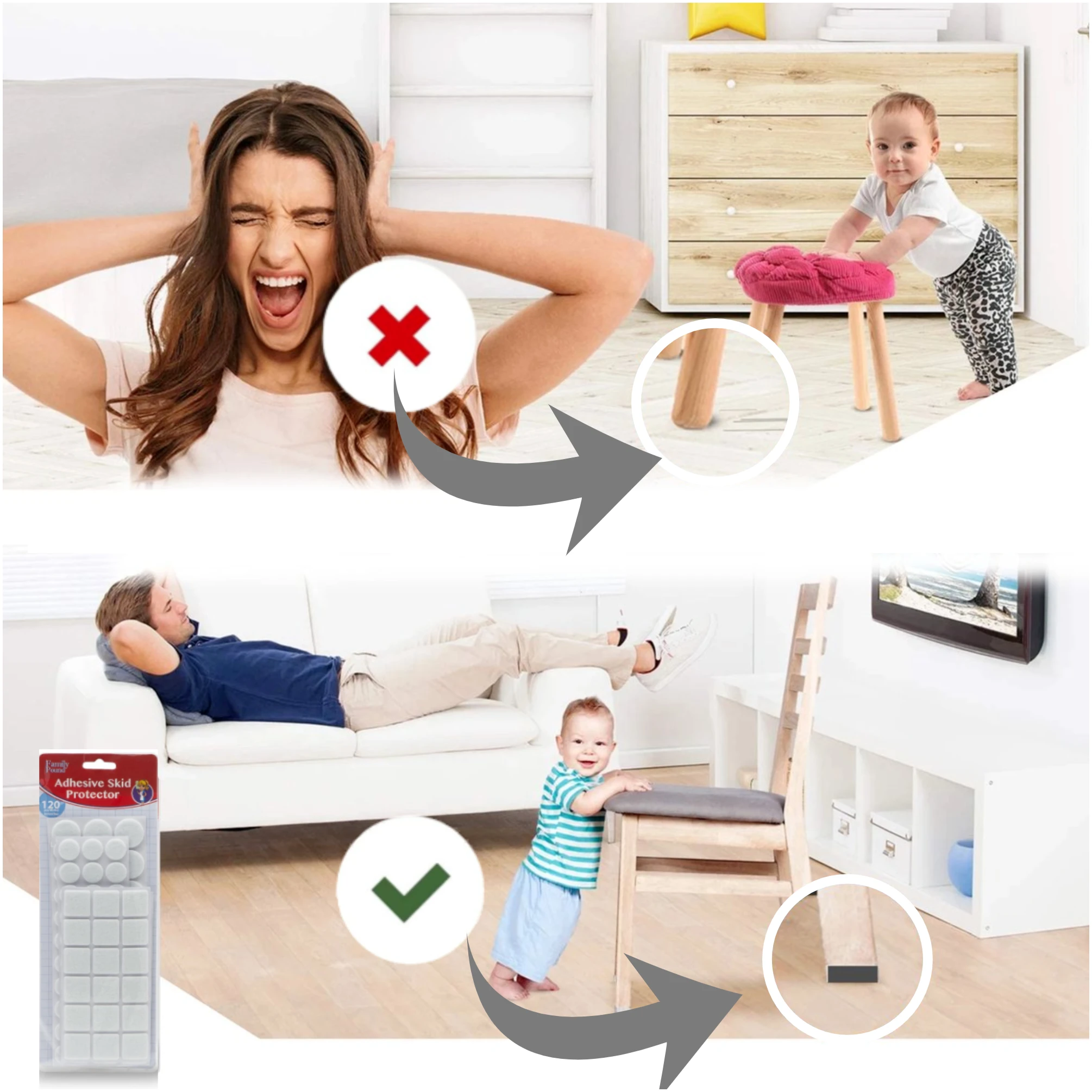 Afbeelding van 120x Premium Viltjes Stoelpoten - Wit - Zelfklevend Anti Kras Meubelvilt voor Meubels - 120 stuks - Rond en