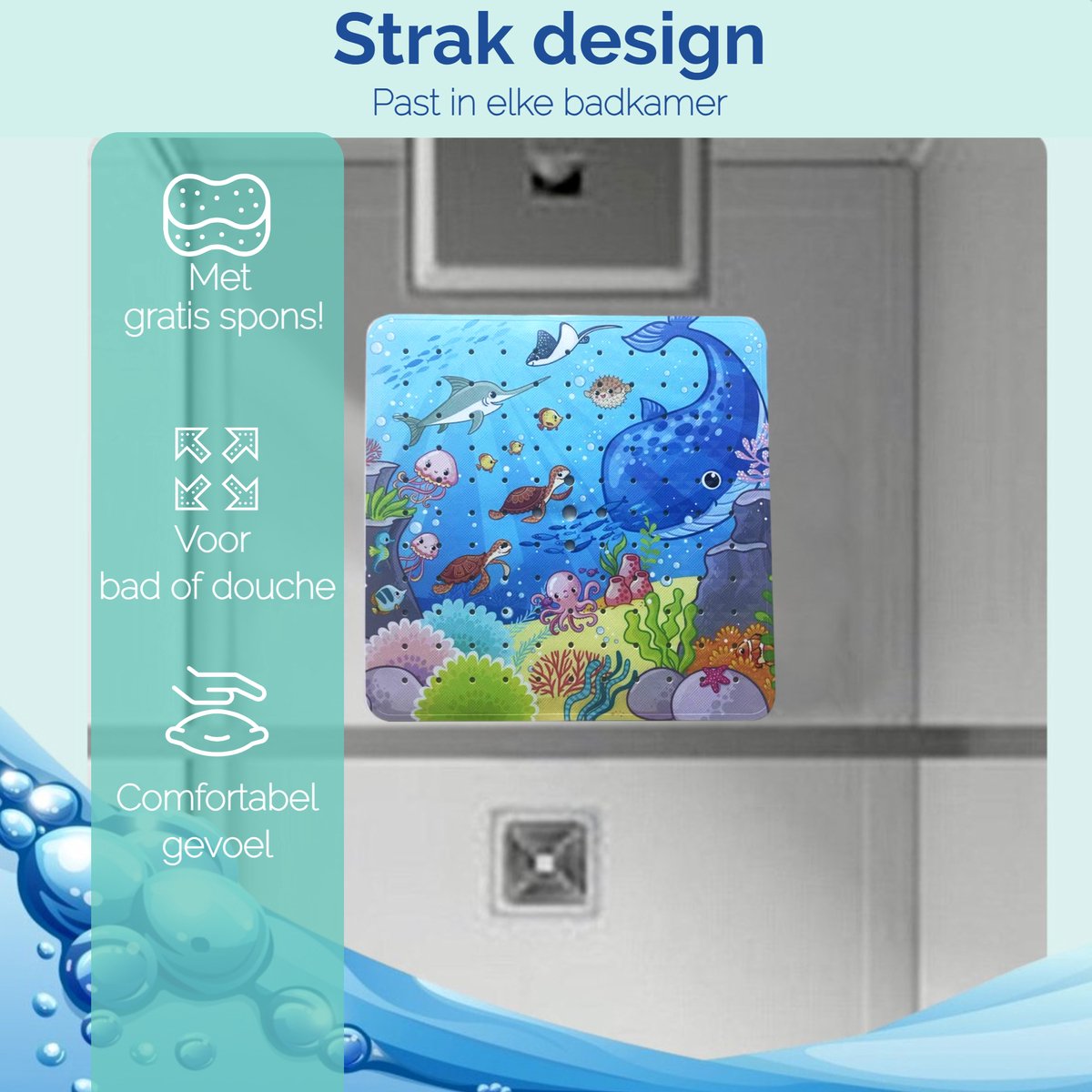 Afbeelding van HSXL - Antislipmat - 53x53CM - Incl. Netspons - Antislip Douchemat voor Kinderen met Zuignappen – Anti Slip