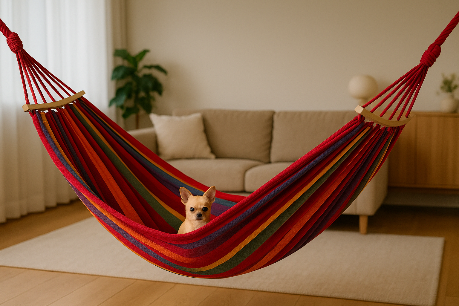 Afbeelding van HSXL Dubbele Hangmat Rood met Spreidstok en Touwen - 1 of 2 Persoons - Lig Oppervlak 190x150cm - Lengte 260cm