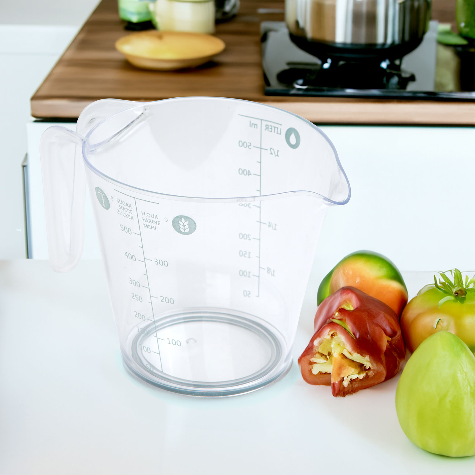 Afbeelding van Bewello Maatbeker Set met Schenktuit - 1 Liter / 500 ml / 250 ml - met Anti-Slip Ring op de bodem - 3 Stuks