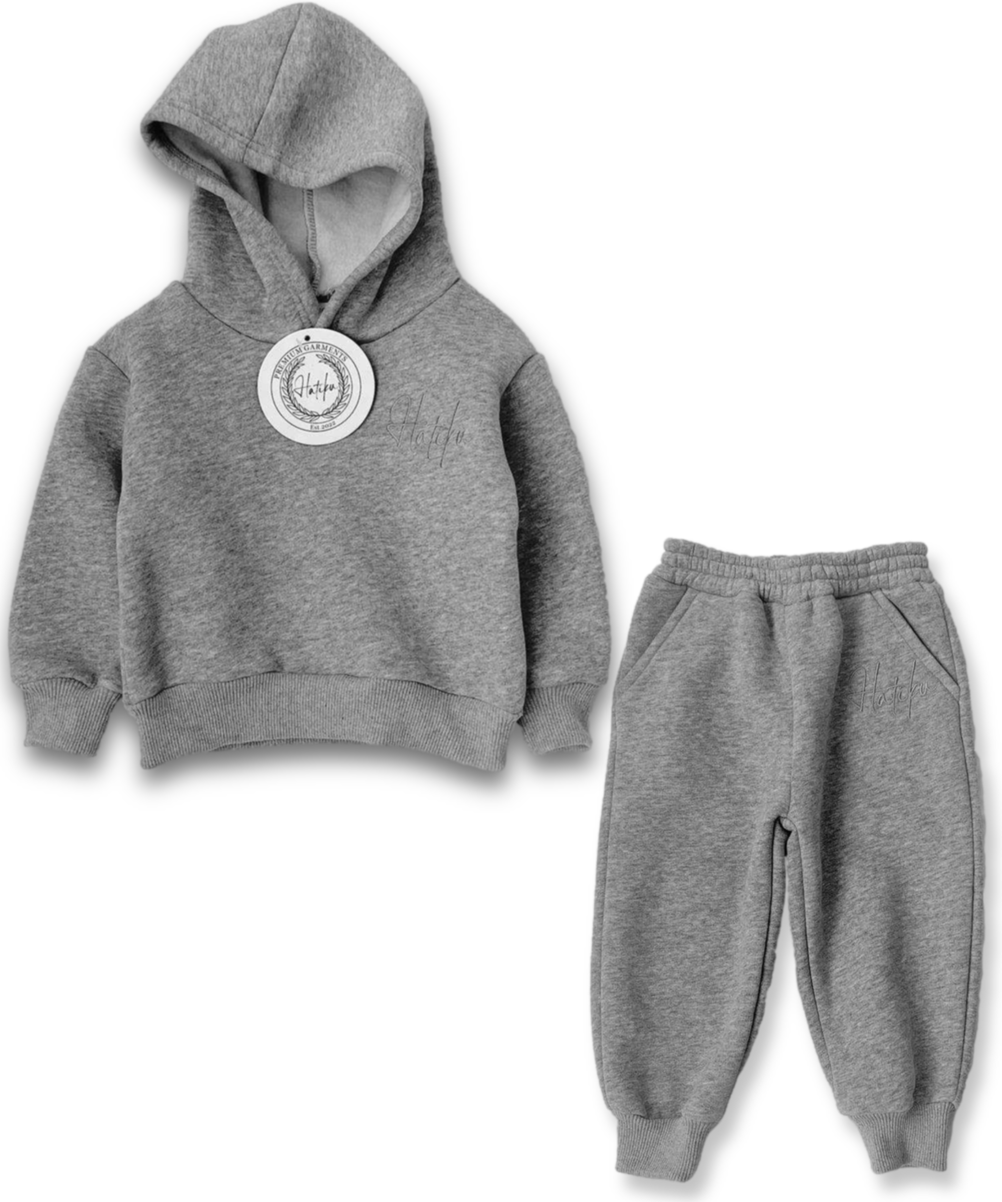 Afbeelding van HATIKU - Premium Trainingspak Kind - Maat 122 - Grijs - Effen - Joggingpak voor Jongens of Meisjes - Unisex -