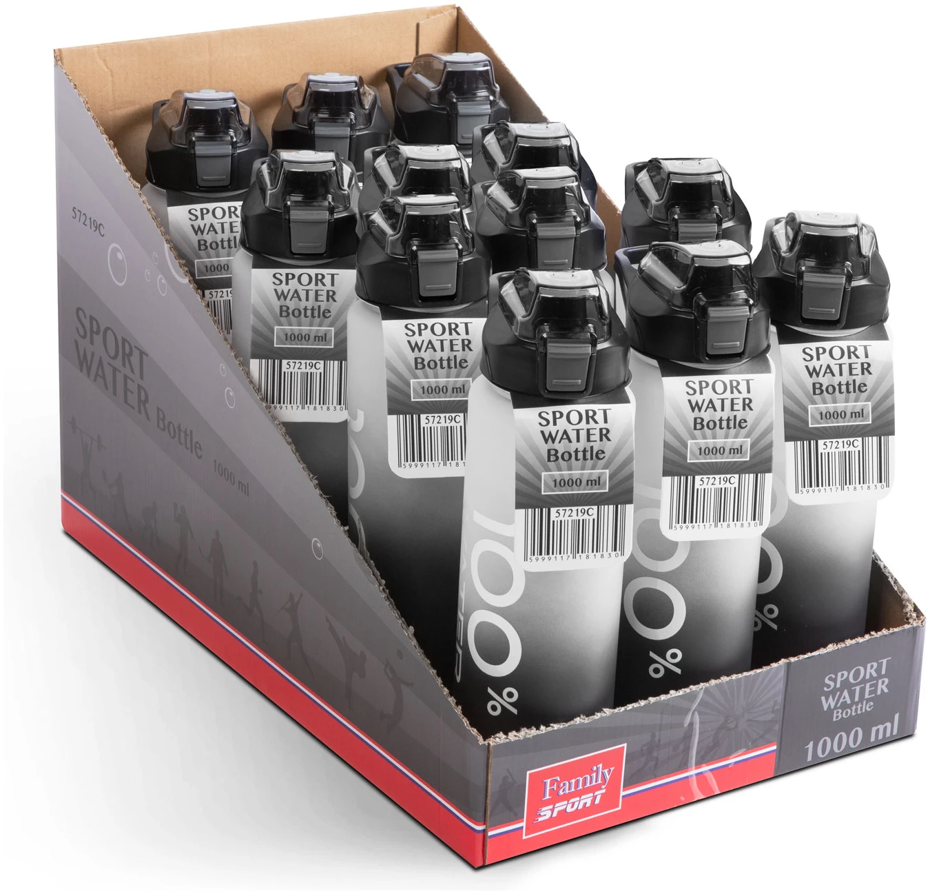 Afbeelding van Family Sport - Waterfles Zwart / Wit - 1 Liter Drinkfles - Waterfles met Rietje - Waterfles - BPA Vrij -