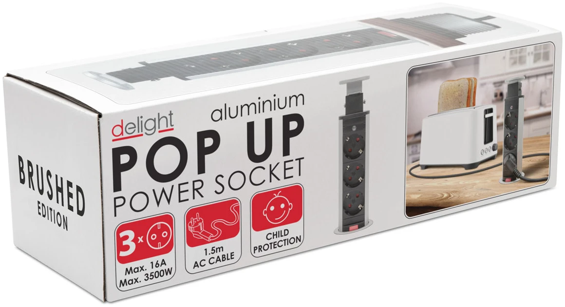 Afbeelding van DELIGHT - Inbouw Pop-Up Tafelblad Stekkerdoos met 3 Stopcontacten - Zilver - 285d 1f56 4c35 9726 27c60f953622