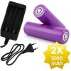 Afbeelding van 2x 1200mAh 18650 3,7V Li-Ion - 18 x 65 mm Cilindrisch - Oplaadbare CR18650 Batterijen met Netstroom Oplader -