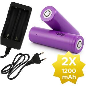 Afbeelding van 2x 1200mAh 18650 3,7V Li-Ion - 18 x 65 mm Cilindrisch - Oplaadbare CR18650 Batterijen met Netstroom Oplader -