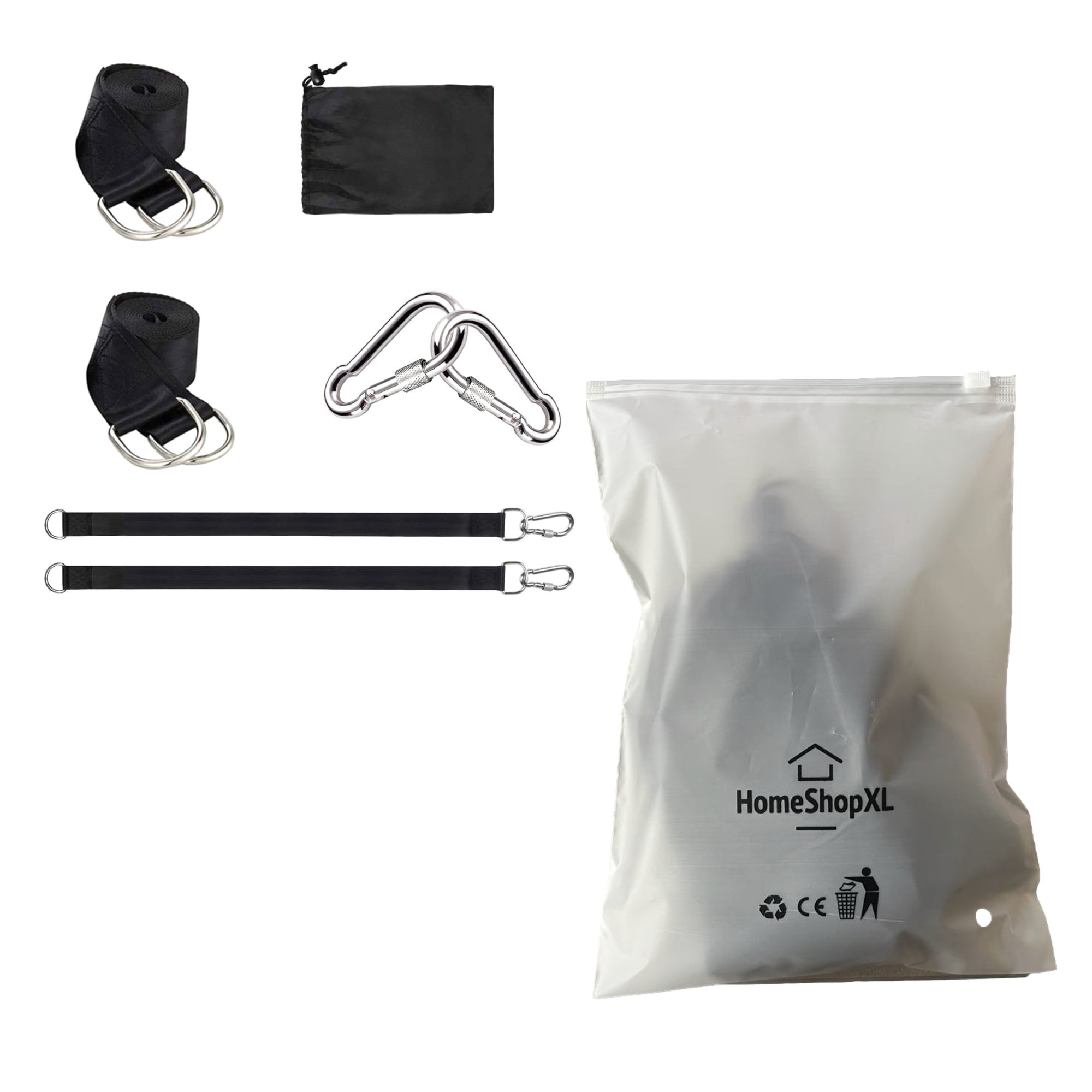 Afbeelding van HSXL Hangmat Ophangsysteem - 2x Nylonband - 2x Karabijnhaak - max. 150kg - Ook geschikt voor Schommel,