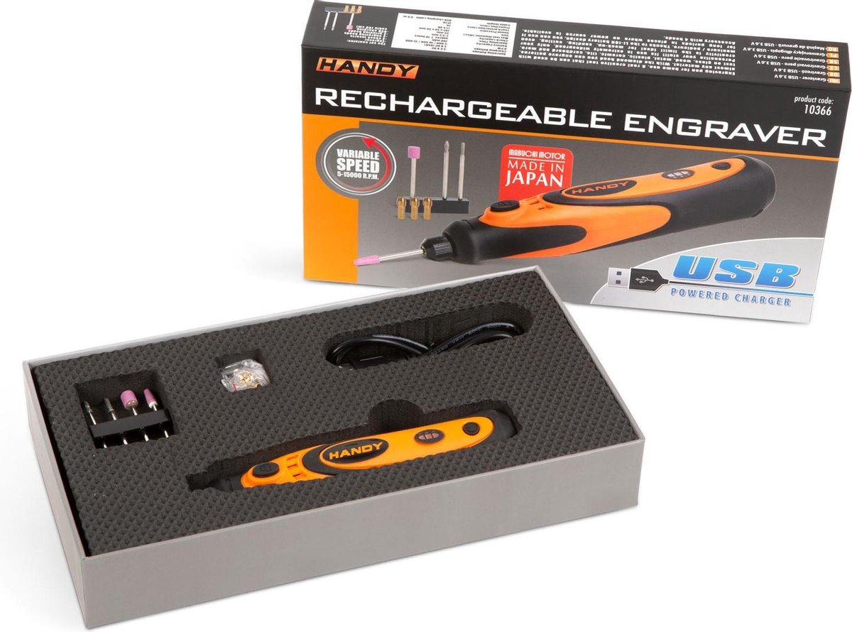 Afbeelding van HANDY - Graveerset - Elektrische Graveerpen Draadloos / Graveergereedschapset - 4 Frezen - Ingebouwde