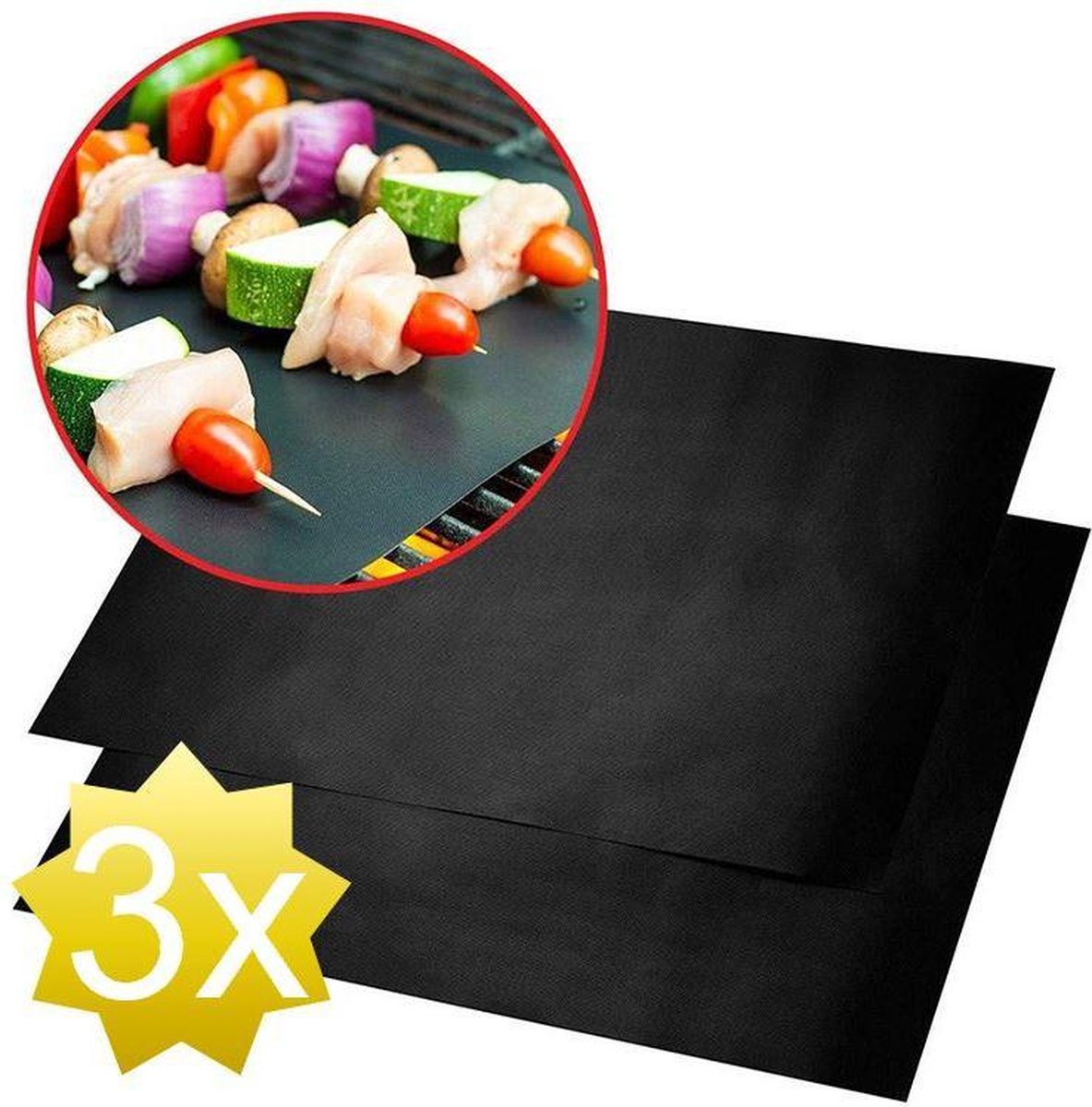 Afbeelding van Family Pound - Barbecue Mat - Grill Mat voor BBQ - SET van 3 stuks - Herbruikbaar Bakpapier - Oven en