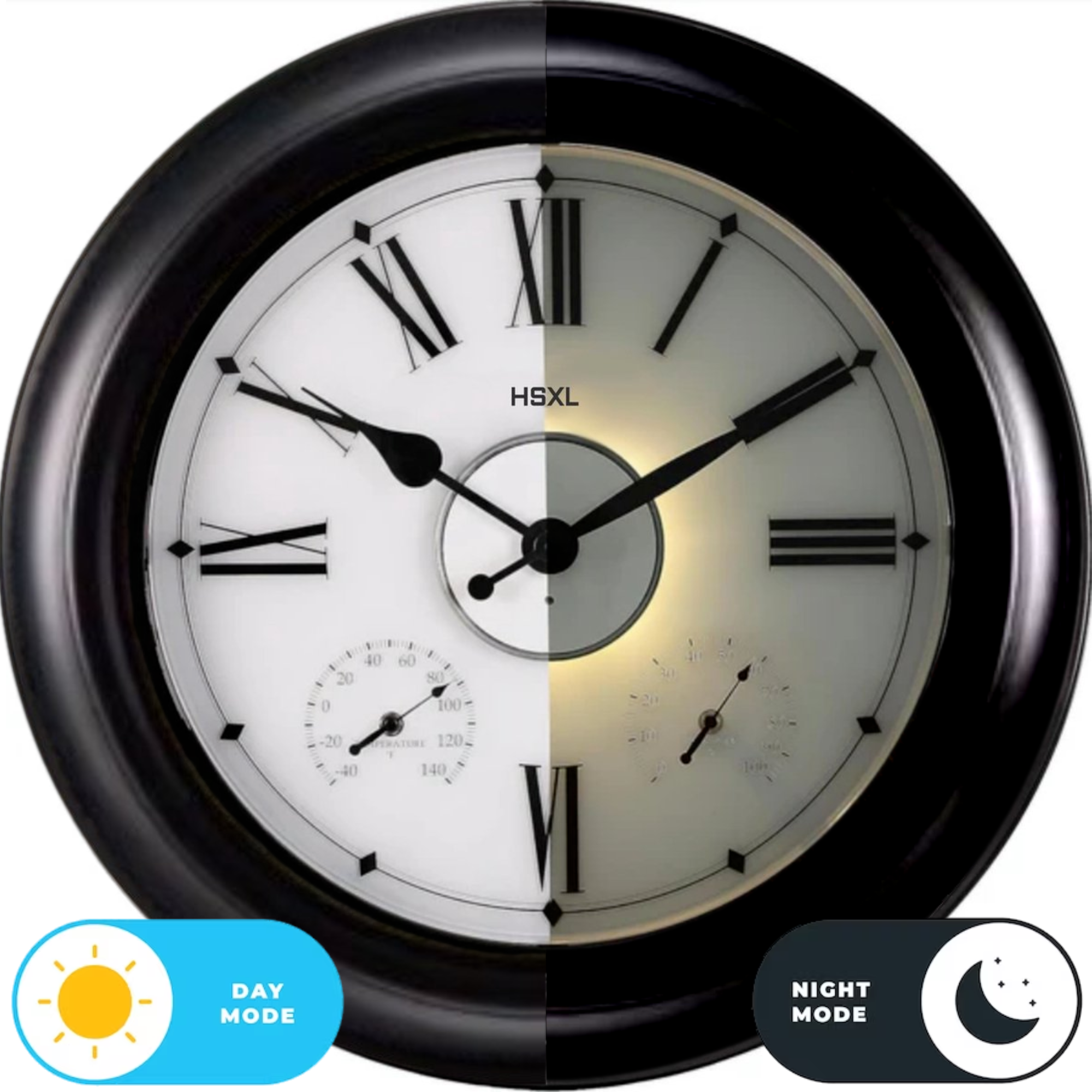 Afbeelding van HSXL - 45cm - Industriële Quartz LED Wandklok met verlichting - Stil uurwerk - 45 cm Landelijke Klassieke