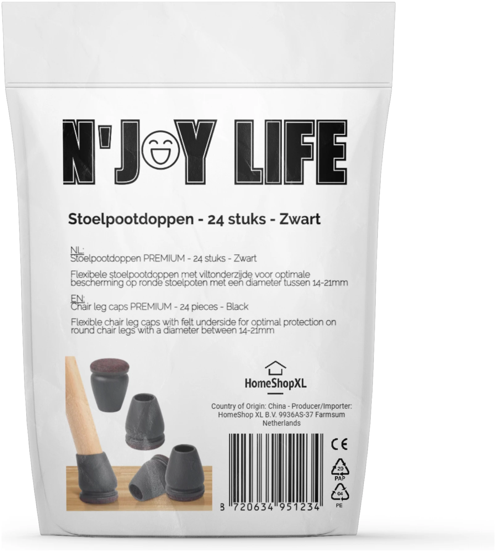 Afbeelding van N'JOY LIFE - 24x Premium Stoelpoot beschermers Flexibel - Stoelpootdoppen 22-28 mm voor Ronde Stoelpoten