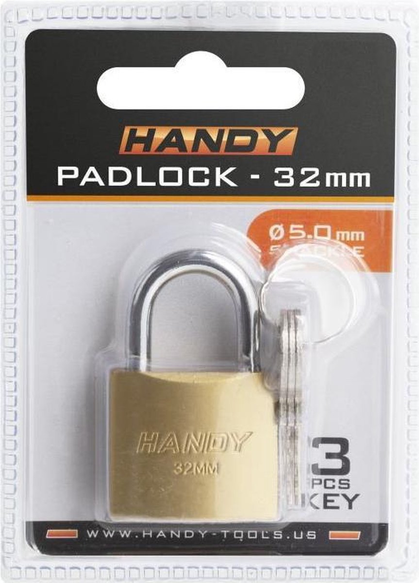 Afbeelding van Handy - Hangslot met Sleutel 32mm - Hangsloten - Gehard staal - Sluiting ⌀ 5MM - incl. 3 Sleutels - Slot -