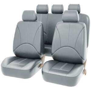 Afbeelding van Universele stoelhoezen auto - Eco Kunst Leer - Lichtgrijs - Stoelhoes voor in de auto - Complete set -