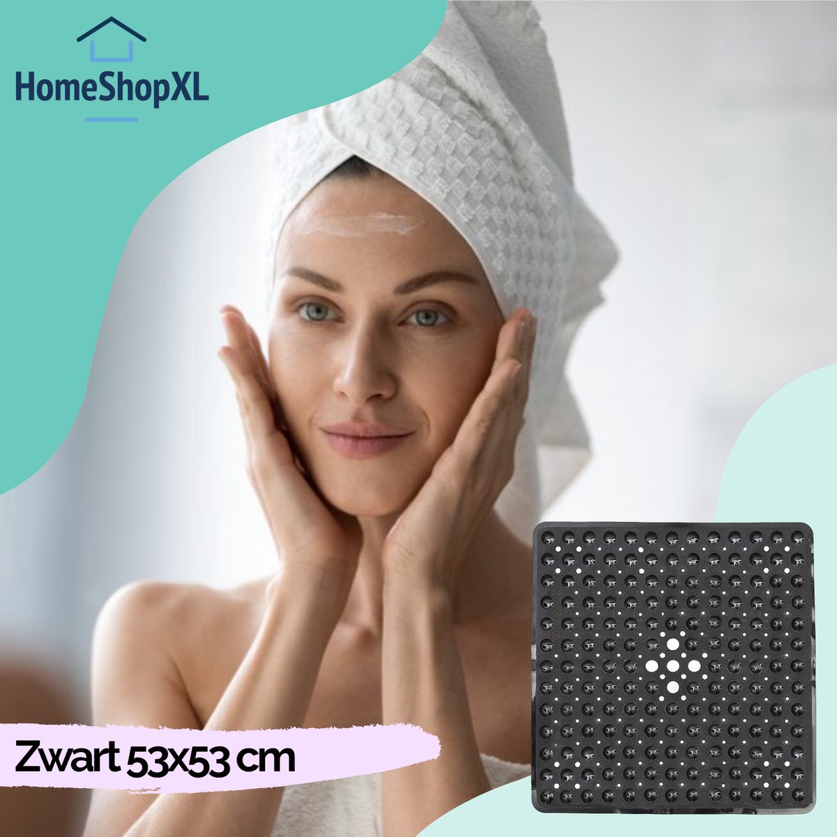 Afbeelding van HSXL - Antislipmat - 53x53CM - Incl. Netspons - Antislip Douchemat Zwart met Zuignappen – Anti Slip Douche