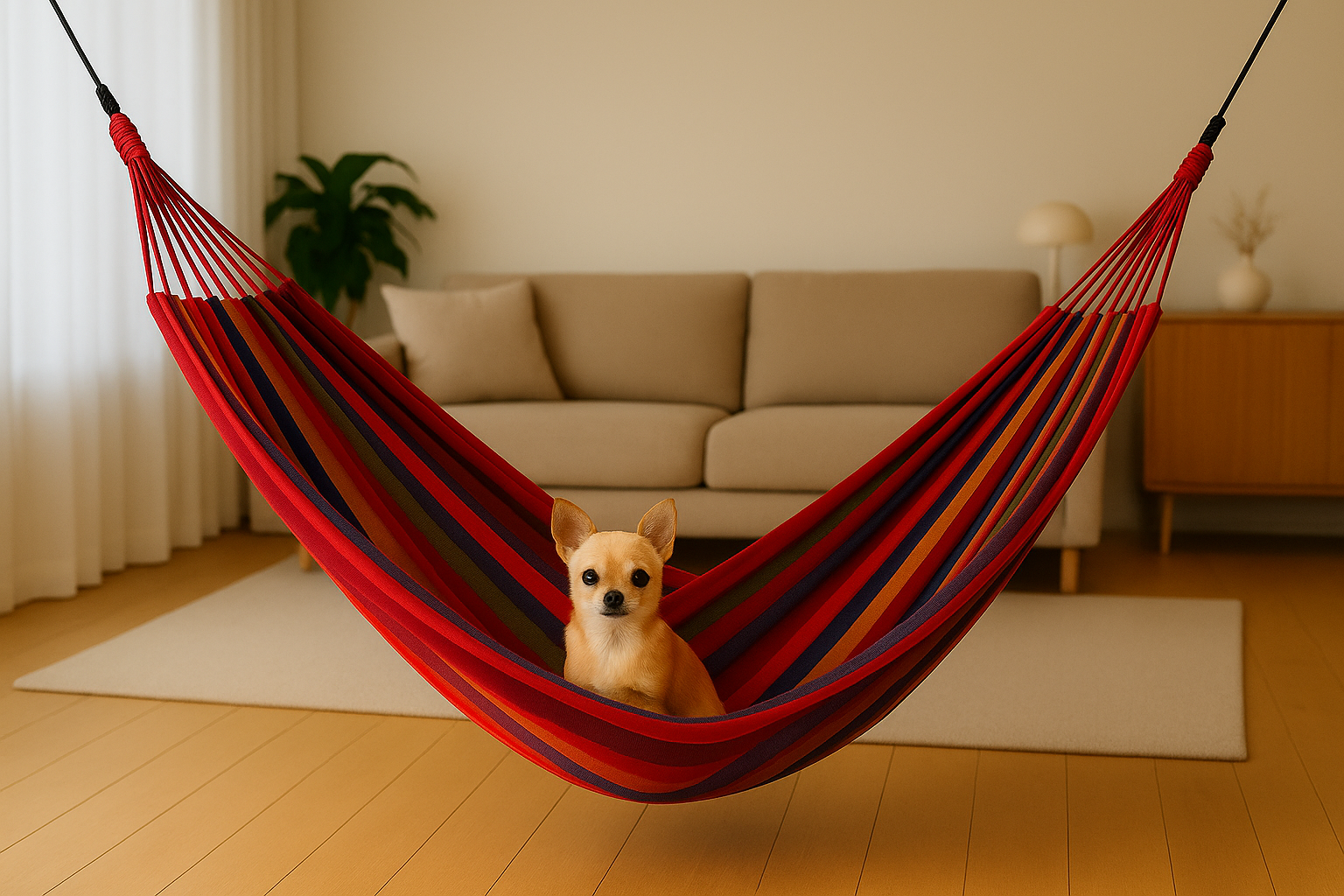 Afbeelding van HSXL Dubbele Hangmat Rood met Touwen - 1 of 2 Persoons - Lig Oppervlak 190x150cm - Lengte 260cm - 33d8 ef26