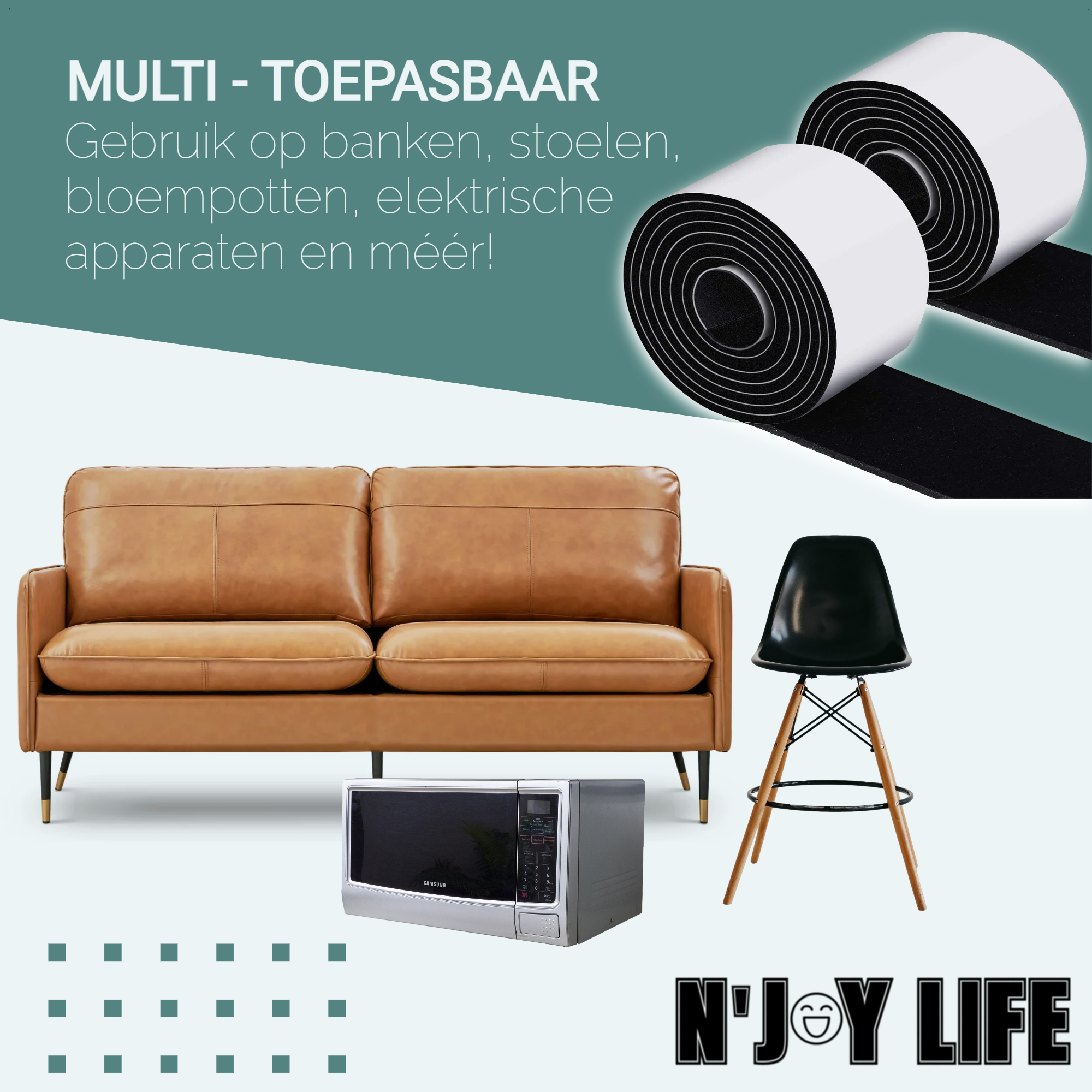 Afbeelding van 1x N'JOY LIFE Premium Vilt op Rol - Anti Kras Meubelvilt Viltjes - 2 meter x 5 cm - Zelfklevende