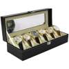 Afbeelding van Luxe Horloge Doos – Opbergdoos – 6 Vakken Horlogedoos - Sieradendoos – Kist - Verwijderbare Kussens –