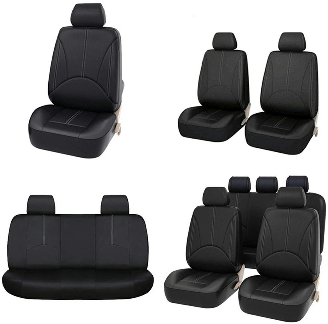 Afbeelding van Universele stoelhoezen auto - Eco Kunst Leer - Zwart - Stoelhoes voor in de auto - Complete set -
