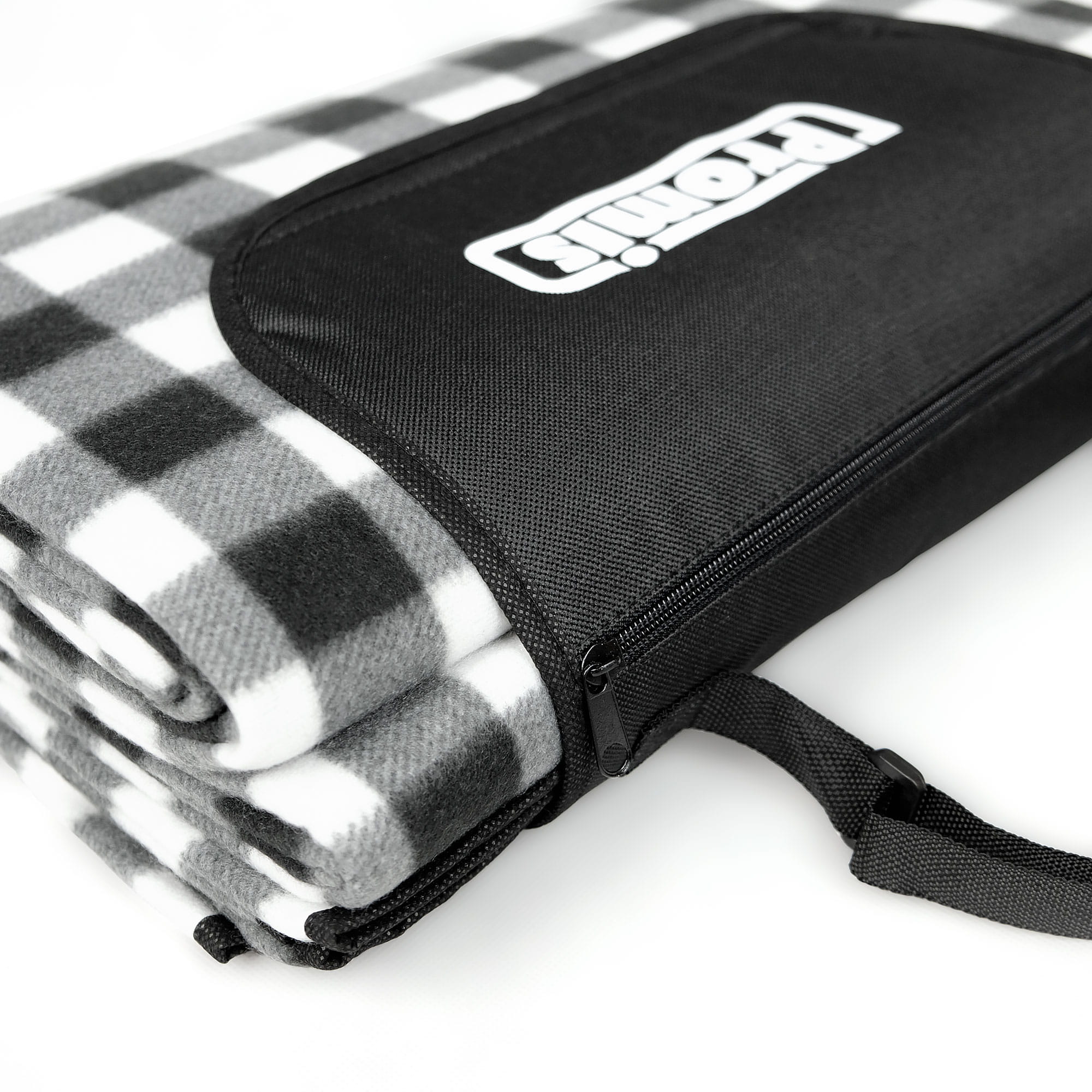 Afbeelding van Promis - Picknickkleed XL Waterdicht - 200 x 200 cm - Zwart / Wit / Grijs gestreept - met handvat - 38b8 4e97