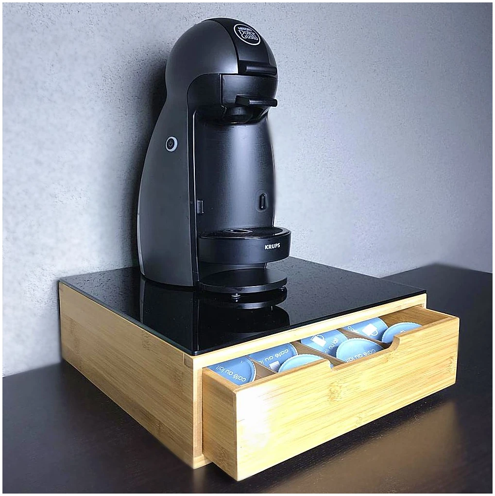 Afbeelding van Luxe Capsulehouder | Bamboe & Zwart Glas | Multifunctionele Cuphouder voor Dolce Gusto, Lavazza,