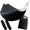 Afbeelding van HSXL Dubbele Hangmat Zwart met Spreidstok en Touwen - 1 of 2 Persoons - Lig Oppervlak 190x150cm - Lengte