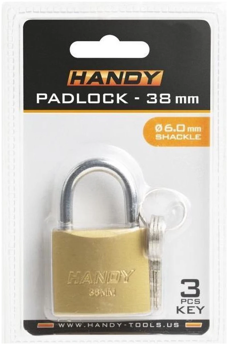 Afbeelding van Handy - Hangslot met Sleutel 38mm - Hangsloten - Gehard staal - Sluiting ⌀ 6MM - incl. 3 Sleutels - Slot -