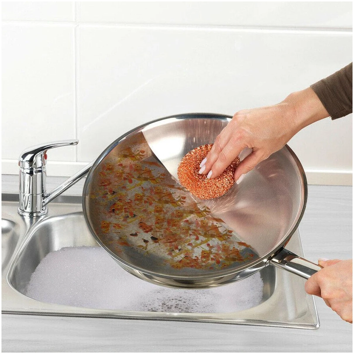 Afbeelding van Staalspons Koper Metaal - Schuurspons Afwas - Pannenspons Antikras - Barbecue Schoonmaak spons - BPK - 3a4f