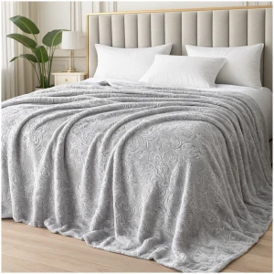 Afbeelding van Zachte OEKO-TEX Fleece Bedsprei 200×220 cm – Licht Grijs – Luxe Microvezel Plaid met Reliëf
