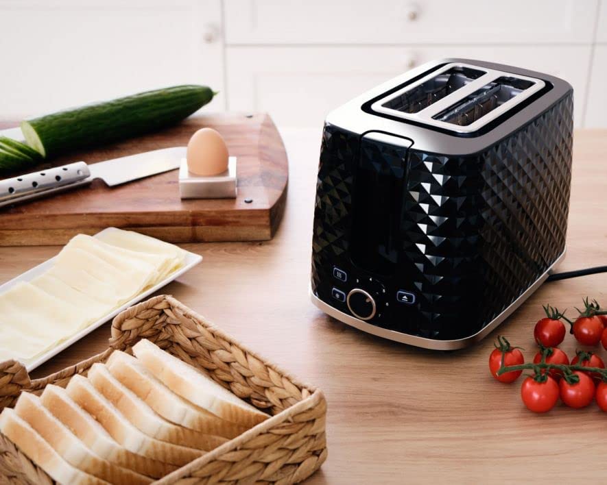 Afbeelding van Toaster Broodrooster Retro - Zwart - Model 2024 - Vintage Geroosterd brood Toaster - met Cool Wall, Ontdooi