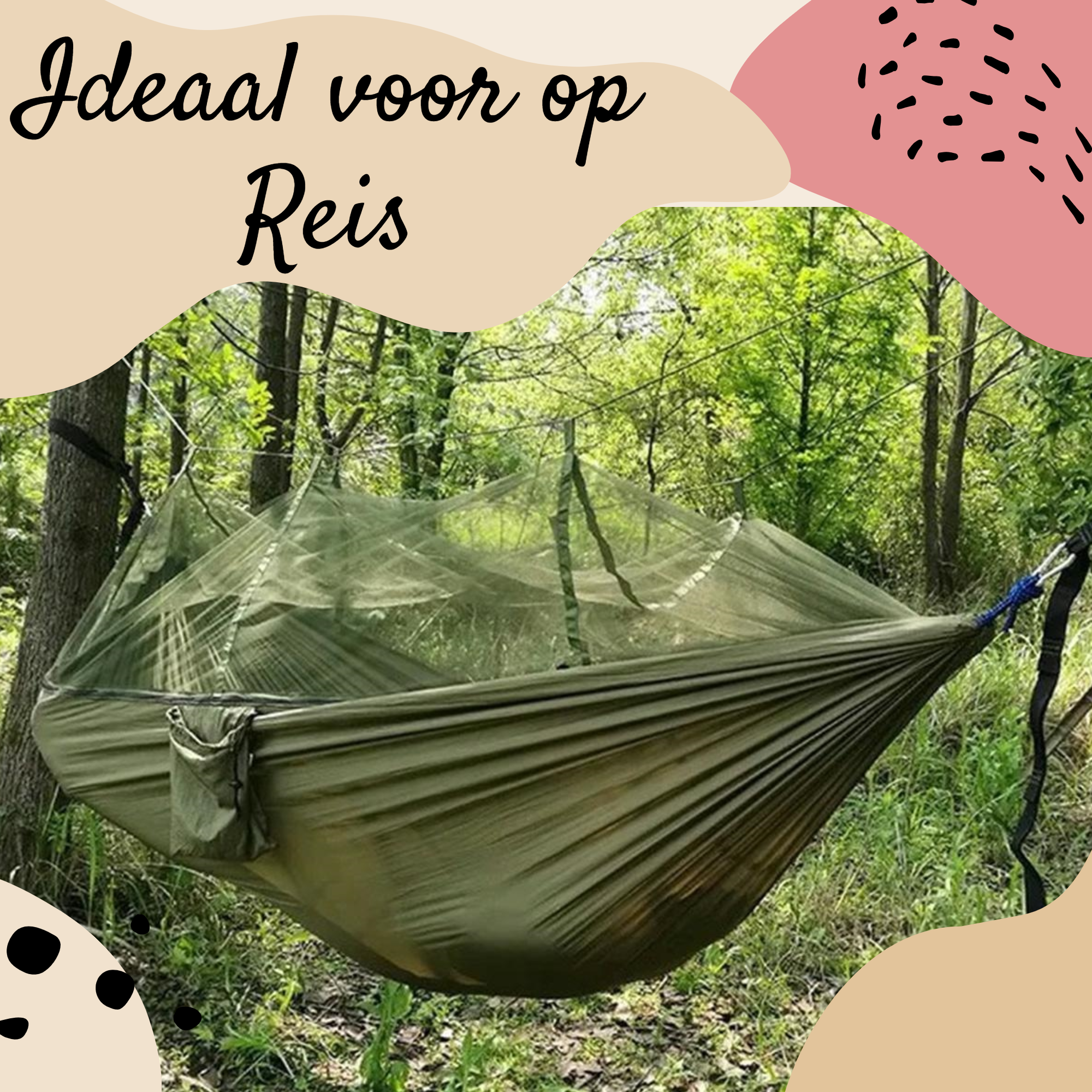 Afbeelding van HSXL Lichtgewicht Outdoor Hangmat met Muggennet en Accessoires - 260x140cm - Zwart- Survival Hangmat met