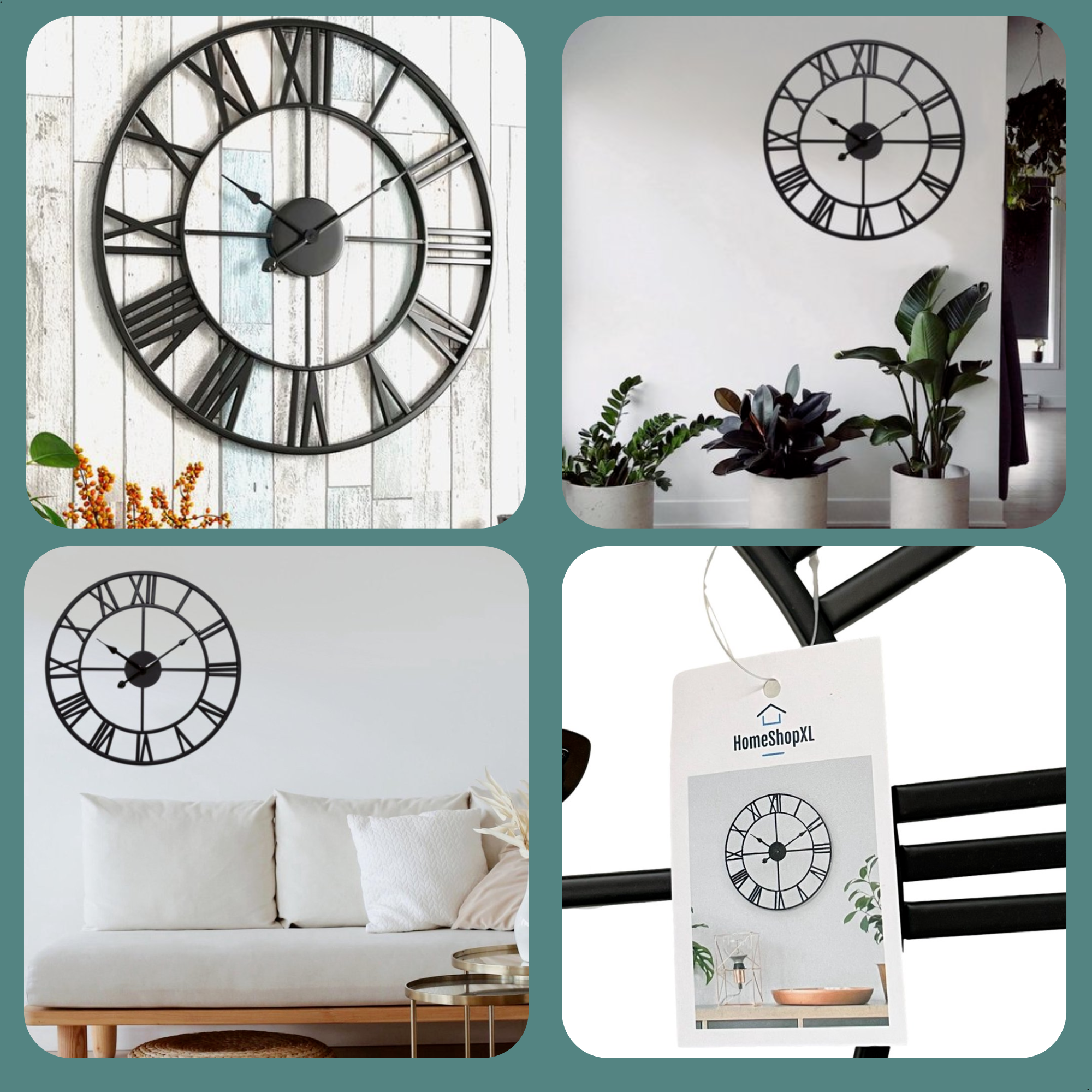 Afbeelding van HSXL - 60cm Grote Stille Wandklok Landelijk en Industrieel uit Zwart Metaal - Groot - 60 cm - Metalen