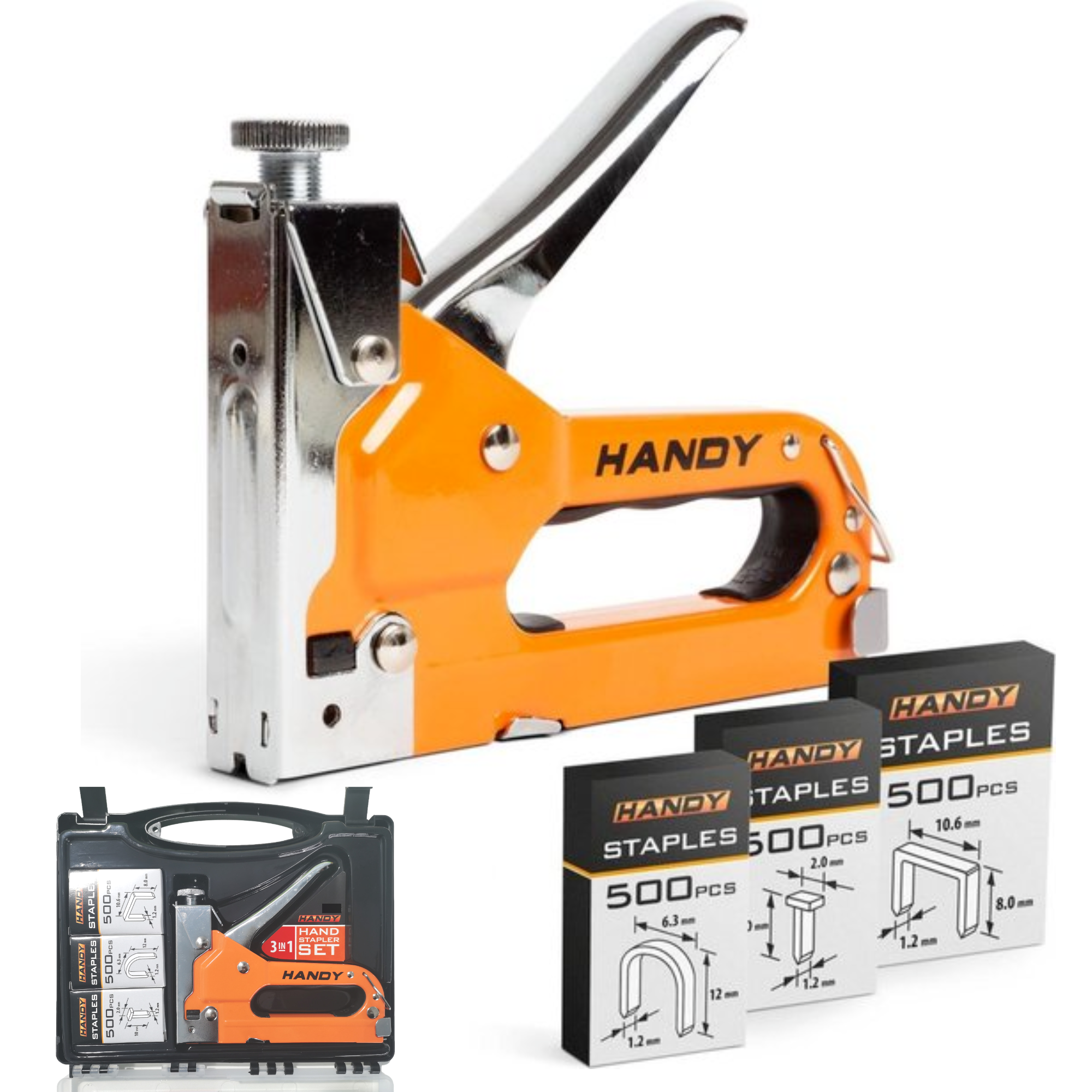 Afbeelding van Handy - Professioneel Nietpistool Tacker in Case - met 1500 nietjes & Opbergkoffer - Nietmachine /