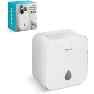 Afbeelding van Bewello® - WC Rolhouder - Toiletrolhouder - Zelfklevend WC Kastje - Wit met Grijs - 205 x 125 x 220 mm -