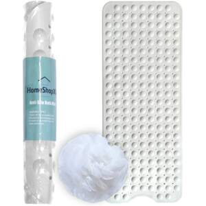 Afbeelding van HSXL - Antislipmat - 100x40CM - Incl. Netspons - Antislip Douchemat / Badmat Wit met Zuignappen – Mat voor