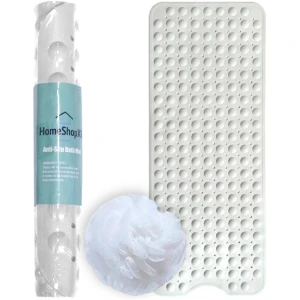 Afbeelding van HSXL - Antislipmat - 100x40CM - Incl. Netspons - Antislip Douchemat / Badmat Wit met Zuignappen – Mat voor