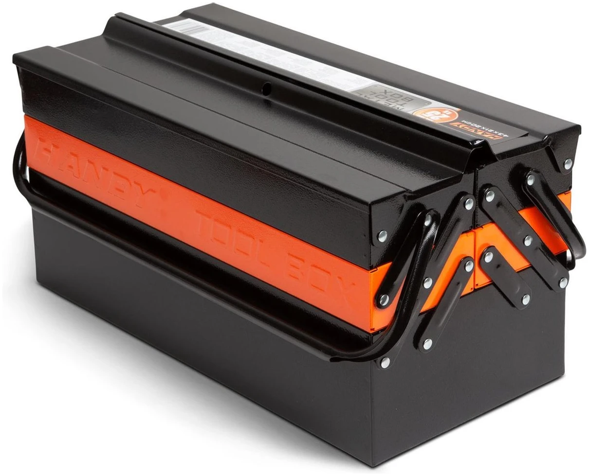 Afbeelding van Handy - Gereedschapskoffer Leeg / Gereedschapskist Metaal - Zwart/Oranje - 430 x 210 x 200 mm - Cadeau Mannen