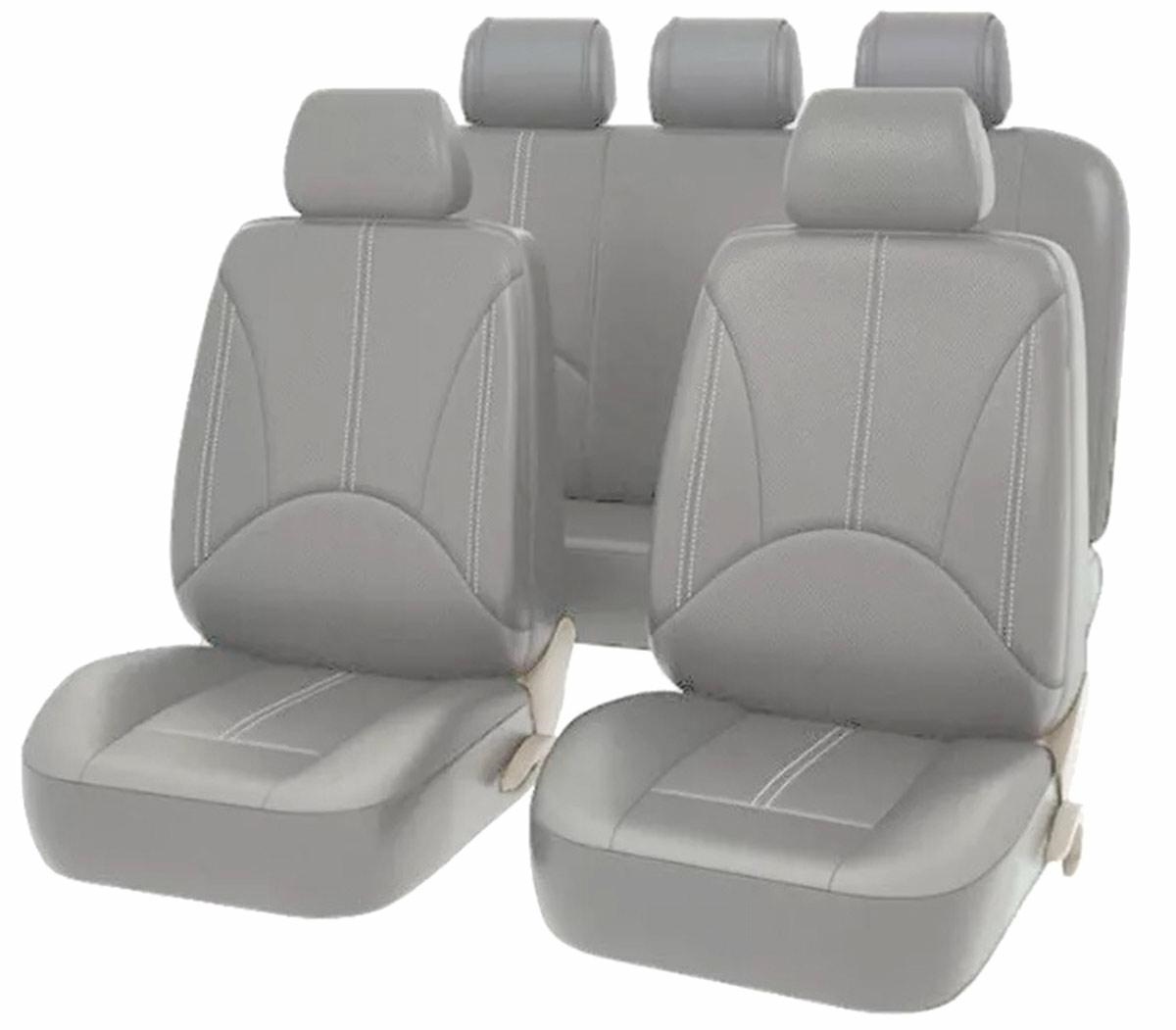 Afbeelding van Universele stoelhoezen auto - Eco Kunst Leer - Lichtgrijs - Stoelhoes voor in de auto - Complete set -