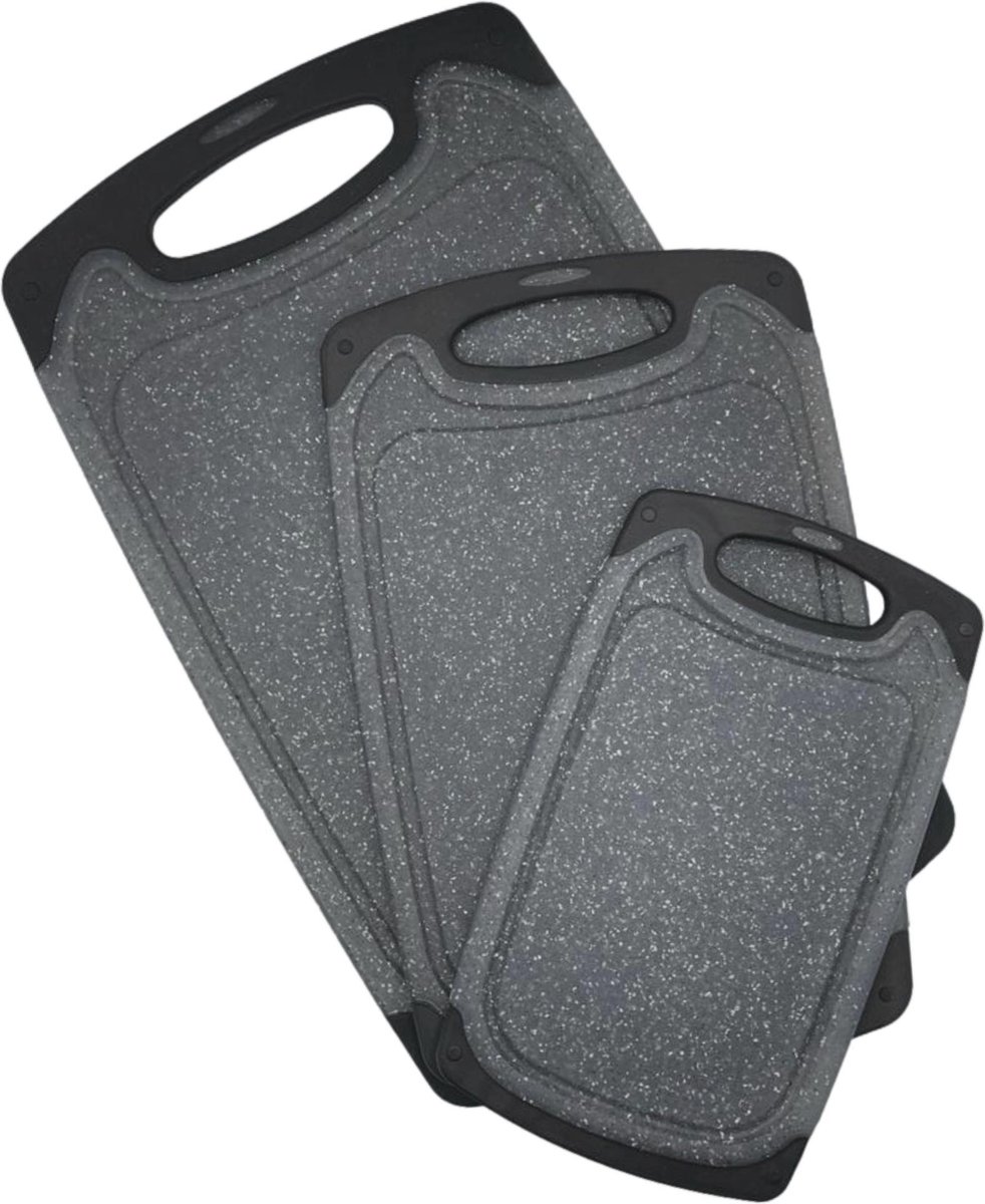 Afbeelding van 3 delige Kunststof Snijplanken Set Zwart met Antislip Handvaten – met Grote Snijplank van 40x24cm - 4425