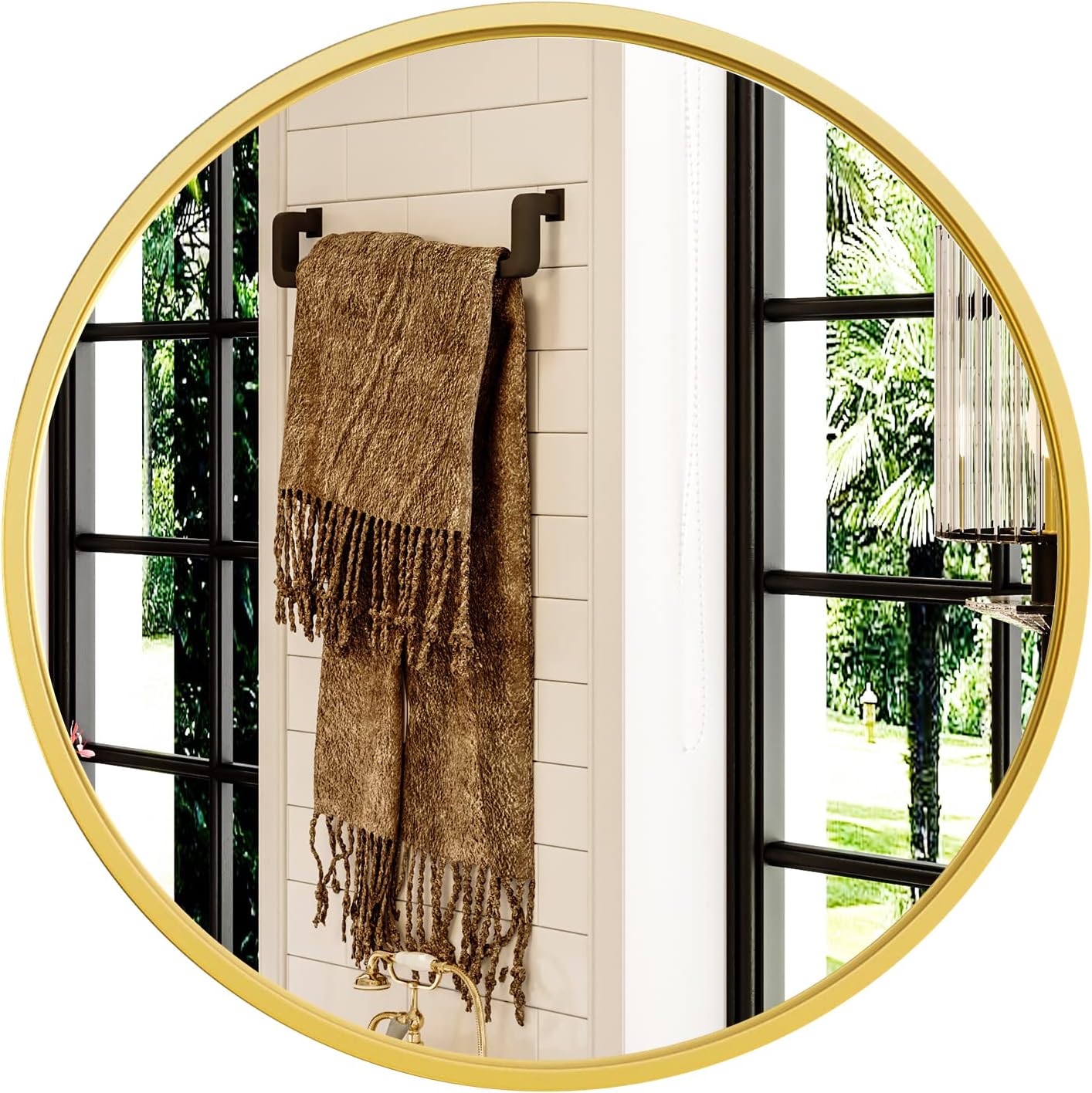 Afbeelding van HSXL - Spiegels - Ronde Spiegel Goud - 60 cm Groot - Grote Wandspiegel Rond - Industrieel / Modern Design -