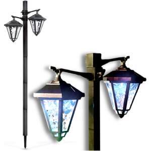 Afbeelding van Garden of Eden - Dubbele Landelijke Tuinlantaarn LED Solar op Prikspot - 137cm Hoog - Tuinverlichting /